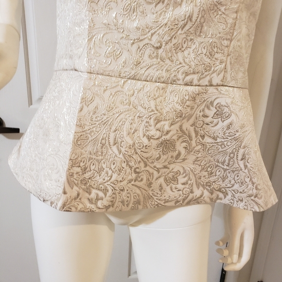 White House Black Market Cream Patterned Peplum Top - Picture 2 of 5